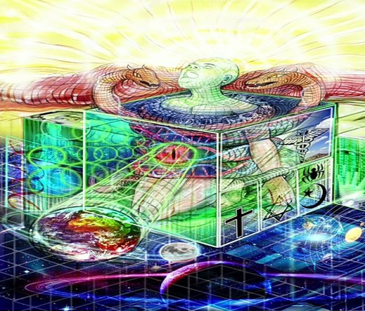 demon serpent snake earth eye matrix universe box guy screams