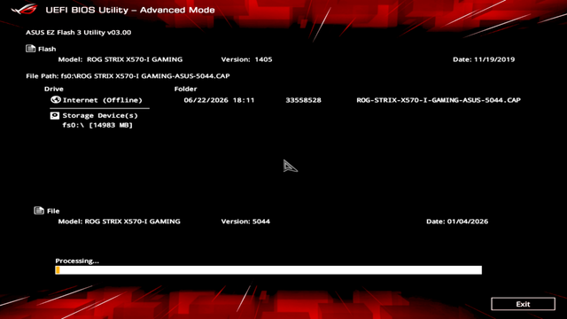 Updating the BIOS of the ROG STRIX X570-I GAMING motherboard in preparation for shenanigans.