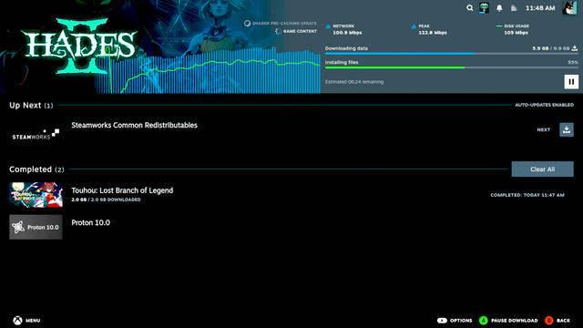 Downloading Hades 2 using the integrated Wifi chipset on the motherboard after finding some Wifi antennas.
