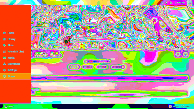 SteamOS from my Steam Machine knock-off with all of the colors plus a few due to corruption after coming back from sleep.