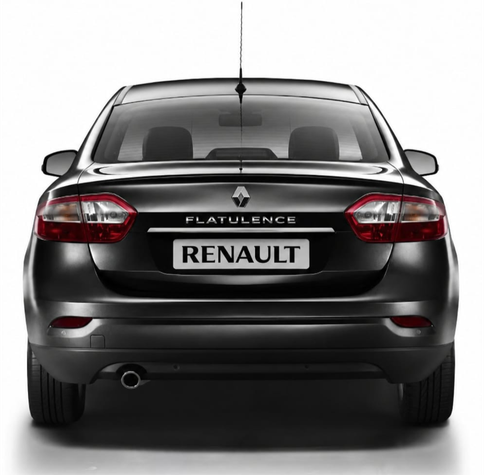 A Renault Fluence rear end but it says FLATULENCE
