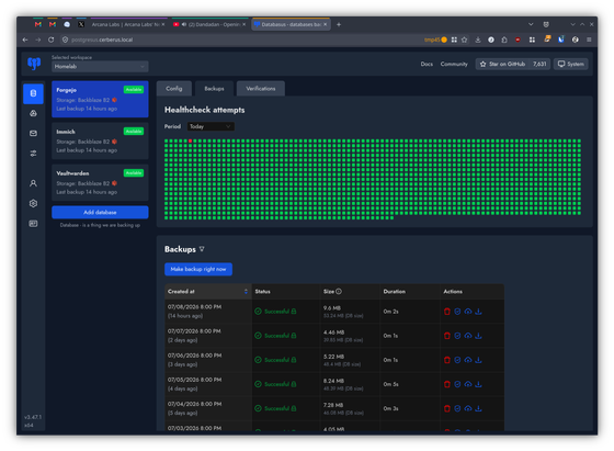 A screenshot of Databasus backups.