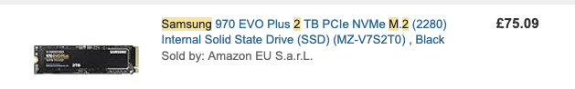 Extract from Amazon order preserving that I paid all of £75 for a 2TB NVMe SSD back in 2023