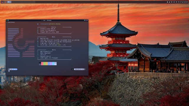 Fetch scrot of ChimeraLinux KDE, overlooking Mt. Fuji