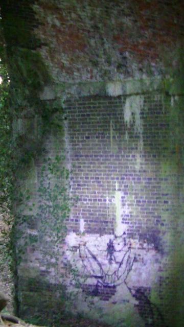 a snap of one of them faces with triangle tooth smile that kids do nowadays, graffitied in the arch of an abandoned victorian bridge.