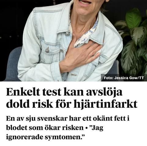 En skärmdump på rubriken om ett "okänt" fett som kan leda till hjärtinfarkt