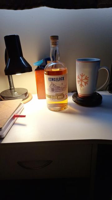 Bottle of locally distilled whisky.