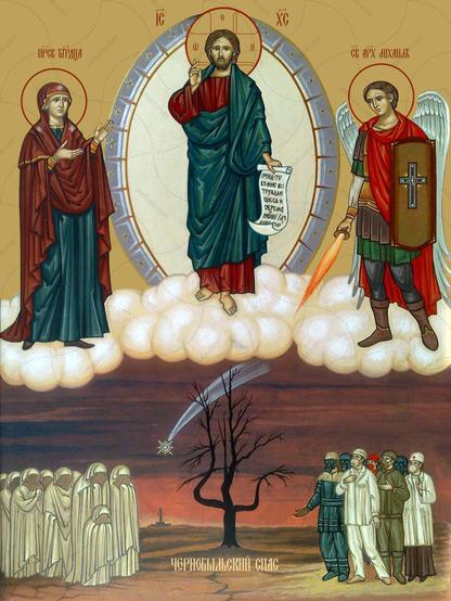 jesus and shooting star and dead tree and medical workers and cloaks