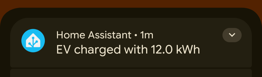 Home Assistant notification: "EV charged with 12.0 kWh"