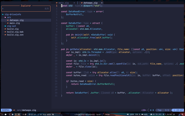 A screenshot of the new `dataops` module showing the buffer struct along with the `getData` function.  It even compiles!