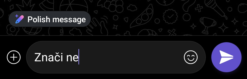 Screenshot of a viber textbox with a "✨polish message" button right above it. 