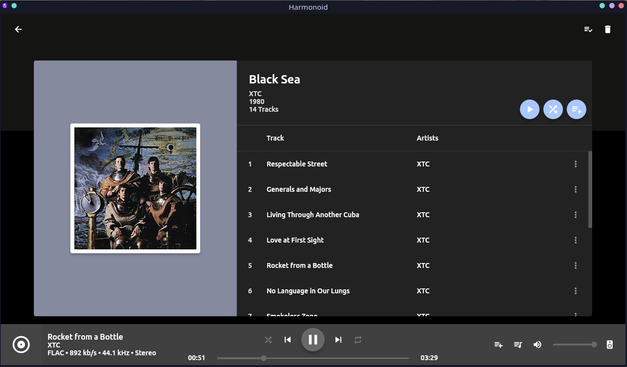 The Harmonoid music player,  playing Black Sea by XTC