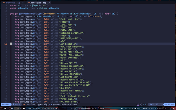 ALL OF THE MBR PARTITION TYPE KEY/VALUE PAIRS in Zig.