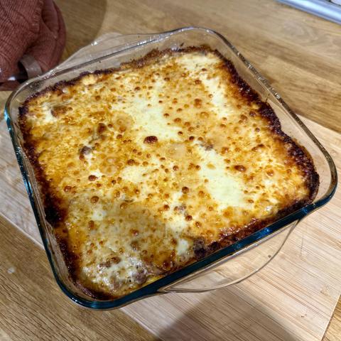 The previous toot’s moussaka in its final form, gratiné