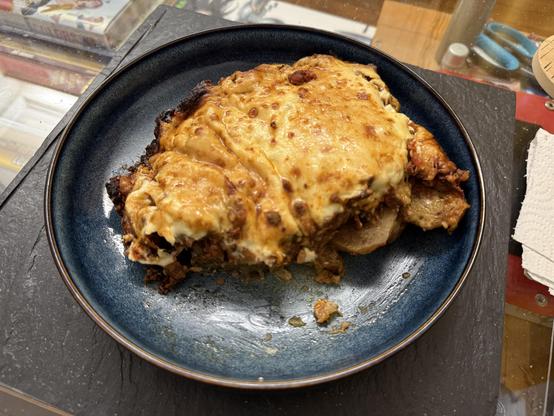 Last Sunday’s moussaka leftover. It looks the same but after spending a few days in the fridge it’s 3x better
