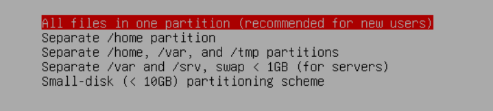 Separate /home partition

Separate /home, /var, and /tmp partitions
Separate /var and /srv, swap < 1GB (for servers)
Small-disk (< 10GB) partitioning scheme
