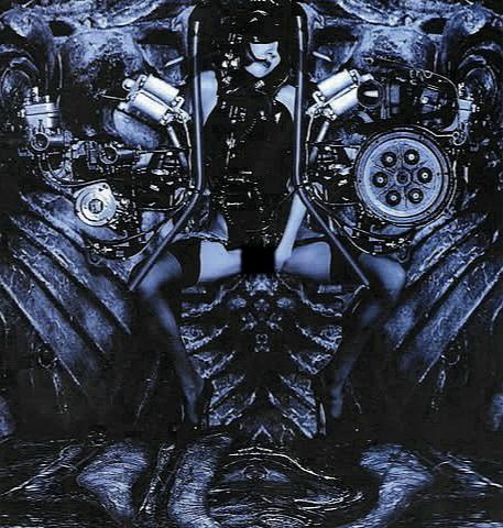 ritual magazine no. 8. woman restrained by giant retro biomechanical industrial machine, pussy out censored