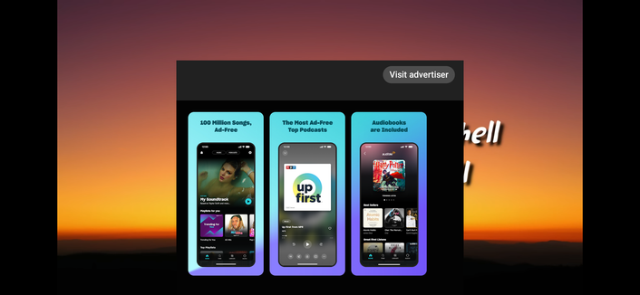 An ad for and ad free experience taking up a majority of the screen so you can't see the image or lyrics of the song being played in the background.