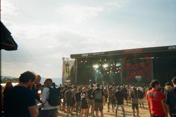 analog photo of a stage at an open air.