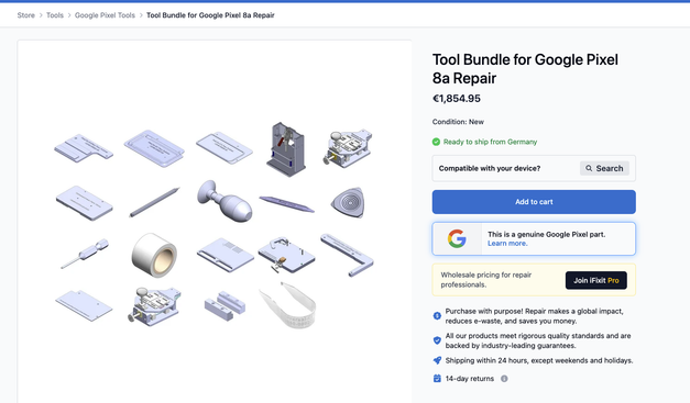 A collection of phone repair tools, in the middle of which is something that looks a lot like a butt plug