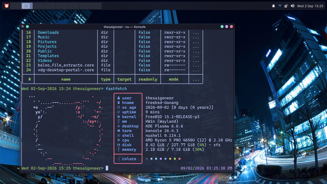Fetch on FreeBSD KDE 6 in Tokyo at night