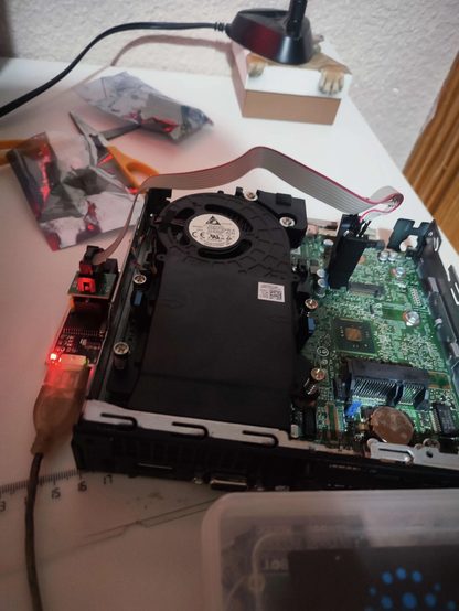 CH341A SPI programmer connected to a Mini PC's BIOS's NOR flash