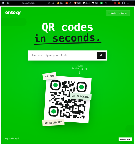Ente's "private" QR code generator website
