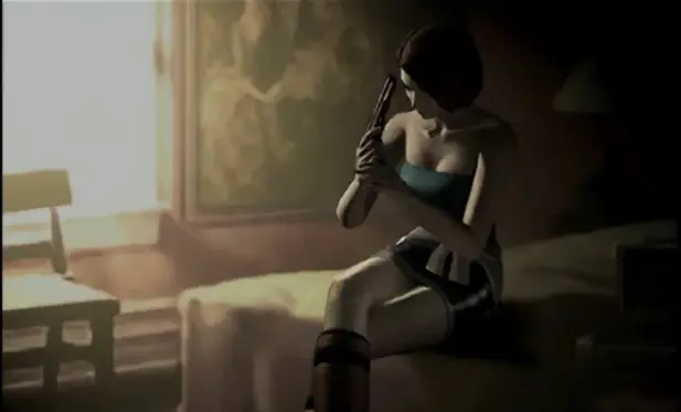 Jill Valentine checking his weapon before leaving from his apartment in Raccoon City.