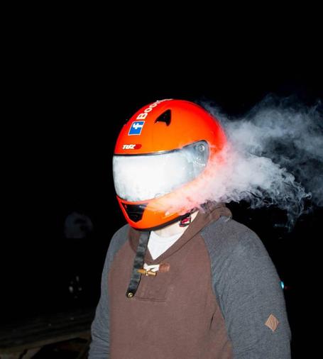 smoke from the motorcycle helmet